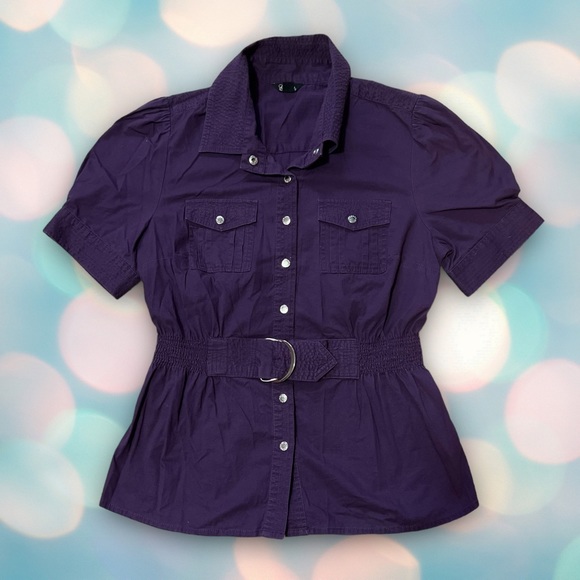 Guess Women’s Button Down Buckle Blouse Top Size M - Picture 2 of 5